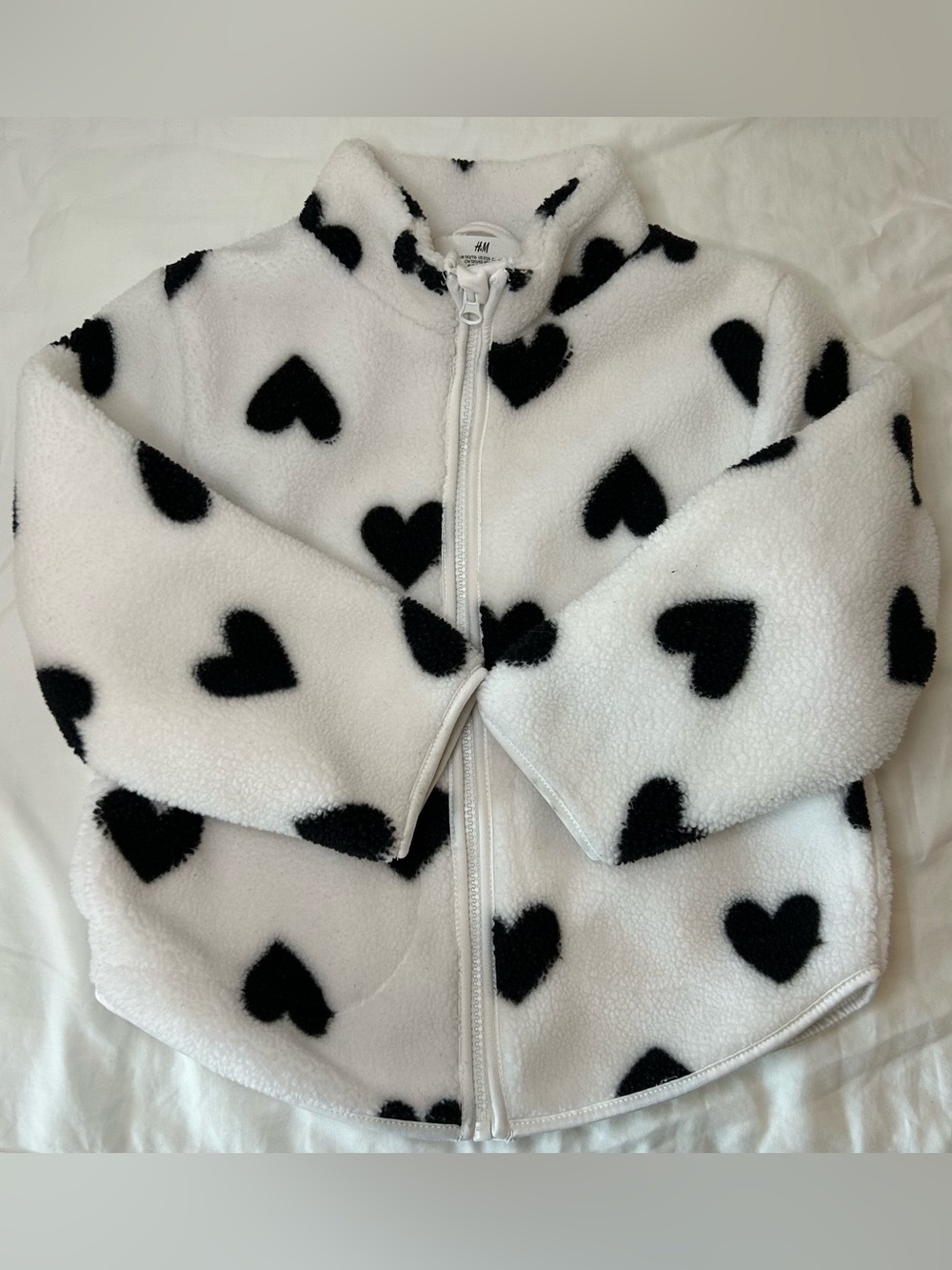 H&M Kids Black Heart Plush Sherpa Fleece Zip Jacket